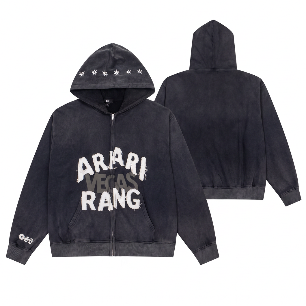 ARIRANG Vegas Dark Washed Zip-Up Hoodie ⭐ – BTS ARMY GIFT SHOP